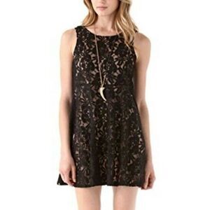 Free People Miles of Lace Black Mini Dress